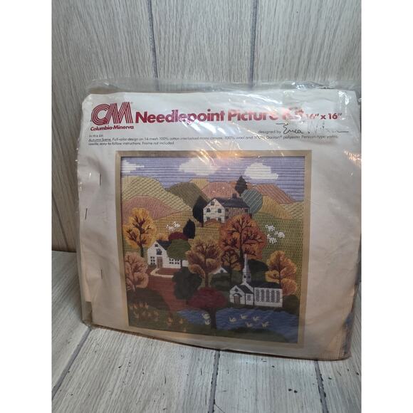 Vintage 1978 Columbia Minerva Needlepoint Kit AUTUMN SCENE Erica Wilson CM Fall - Picture 1 of 6